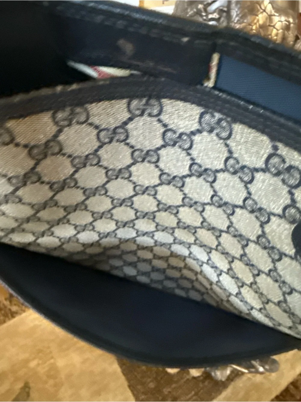 Gucci Beige and Blue GG Canvas Tote with Red-Blue Web Straps